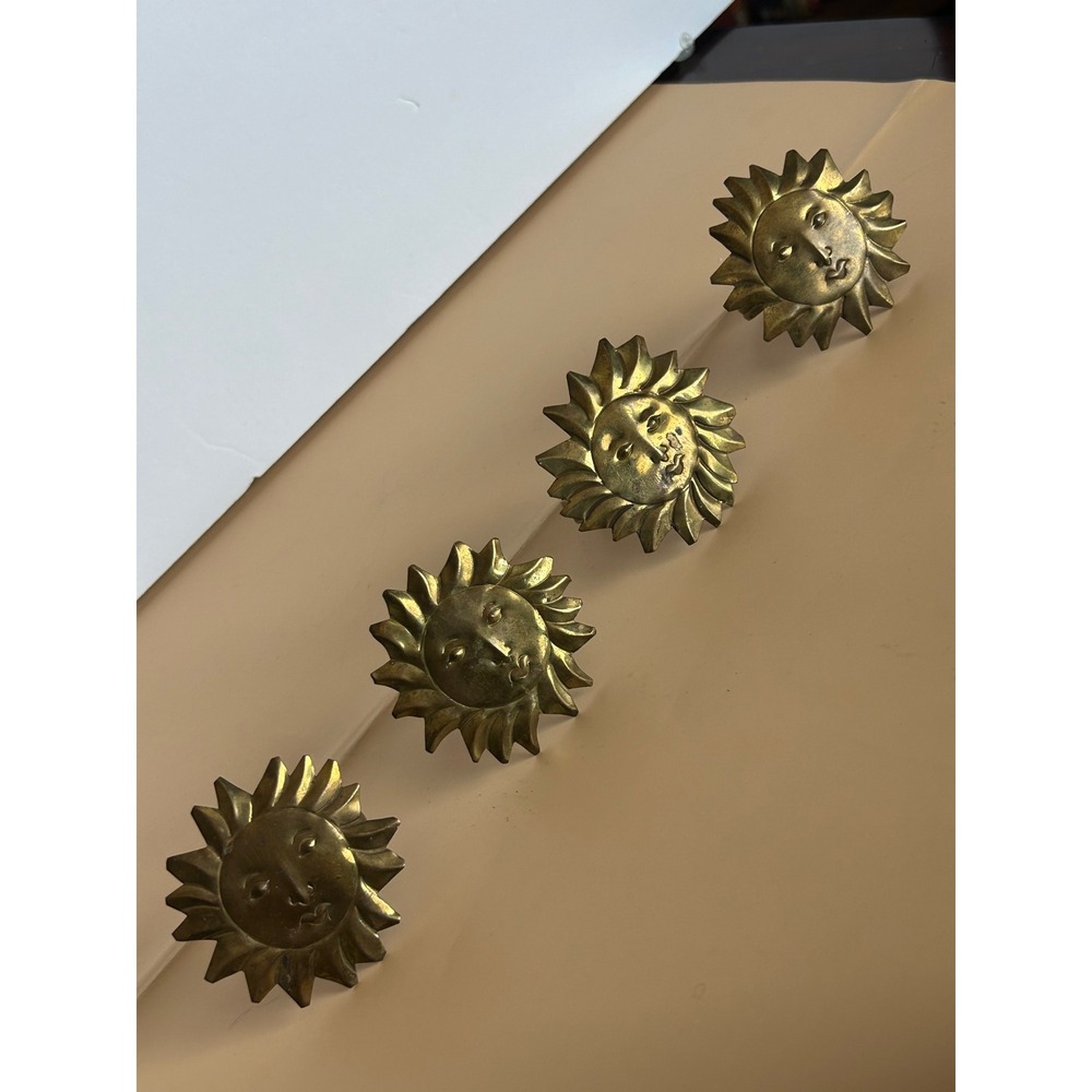 Vintage Brass Sun Face Napkin Rings Set of 4 Celestial Sunburst Made in India